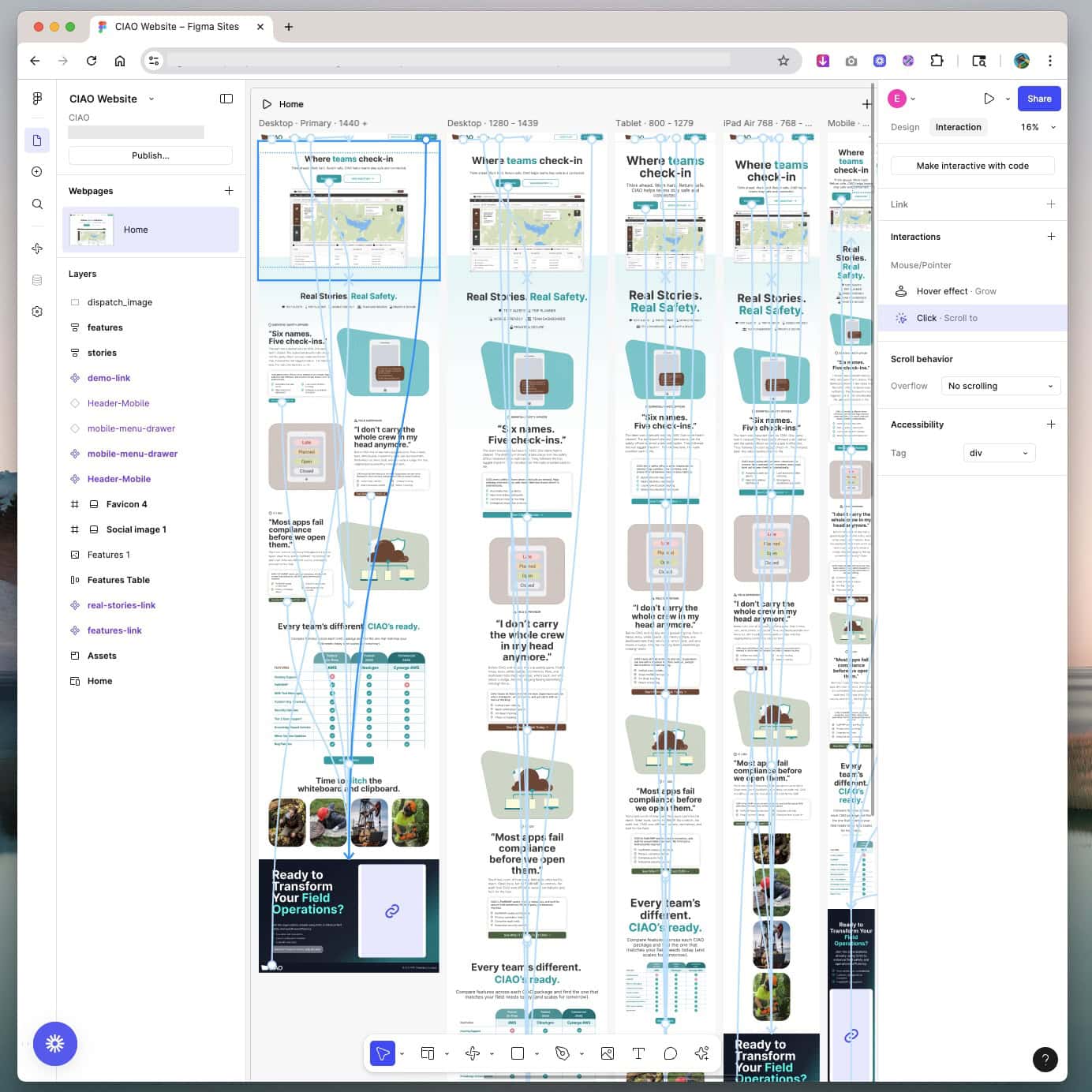 screenshot of the Figma Sites CIAO Marketing design file